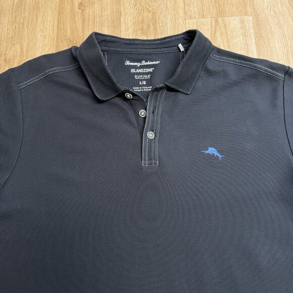TOMMY BAHAMA ISLAND ZONE POLO SHIRT MENS L EMBROIDERED SWORDFISH PERFORMANCE - Picture 3 of 9